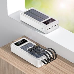 Stuff Certified 100.000mAh Solar Powerbank met 2 Uitvoer/2 Invoer Poorten - 4 Types Oplaadkabel - Ingebouwde Zaklamp - Externe Noodaccu Batterij Oplader Charger Zon Wit