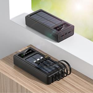 Stuff Certified 100.000mAh Solar Powerbank met 2 Uitvoer/2 Invoer Poorten - 4 Types Oplaadkabel - Ingebouwde Zaklamp - Externe Noodaccu Batterij Oplader Charger Zon Zwart