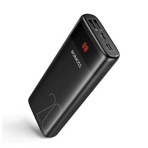 Romoss Ares 20.000mAh Powerbank met 2 Uitgangspoorten - LED Display Externe Noodaccu Batterij Oplader Charger Zwart