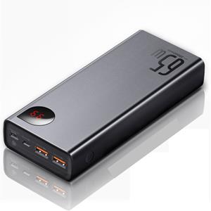 Baseus 65W Powerbank met PD Poort 20.000mAh met 5 USB Poorten - LED Display Externe Noodaccu Batterij Oplader Charger Zwart