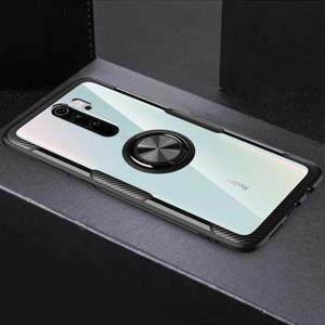 Keysion Xiaomi Redmi Note 8 Pro Hoesje met Metalen Ring Kickstand - Transparant Shockproof Case Cover PC Zwart