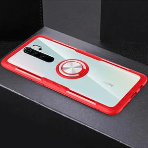 Keysion Xiaomi Redmi Note 8 Pro Hoesje met Metalen Ring Kickstand - Transparant Shockproof Case Cover PC Rood