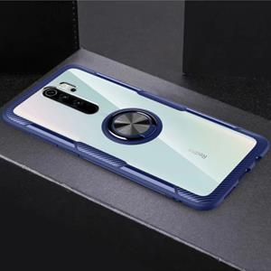 Keysion Xiaomi Redmi Note 8 Pro Hoesje met Metalen Ring Kickstand - Transparant Shockproof Case Cover PC Blauw