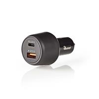 Nedis - Auto-Ladegerät / 2x 3.0 A / Anzahl der Ausgänge: 2 / Port Type: USB-A / USB-C™ / / 48 W / automatische Spannungswahl / PD3.0 30W / QC3.0