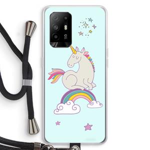 CaseCompany Regenboog eenhoorn: Oppo A94 5G Transparant Hoesje met koord