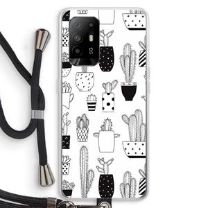 CaseCompany Cactusmotief: Oppo A94 5G Transparant Hoesje met koord