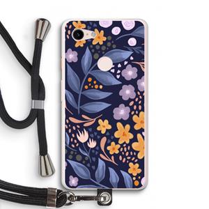 CaseCompany Flowers with blue leaves: Pixel 3 XL Transparant Hoesje met koord