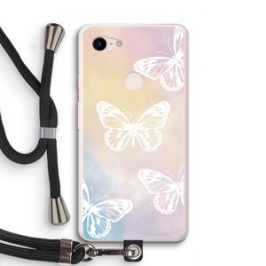 CaseCompany White butterfly: Pixel 3 XL Transparant Hoesje met koord