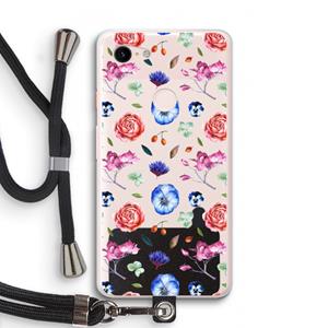 CaseCompany Bloemetjes: Pixel 3 XL Transparant Hoesje met koord