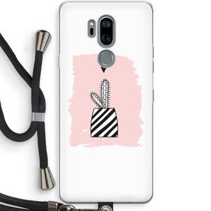 CaseCompany Zwart-wit cactus: LG G7 Thinq Transparant Hoesje met koord