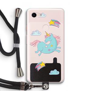 CaseCompany Vliegende eenhoorn: Pixel 3 XL Transparant Hoesje met koord