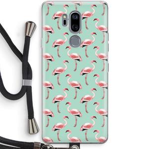 CaseCompany Flamingoprint groen: LG G7 Thinq Transparant Hoesje met koord