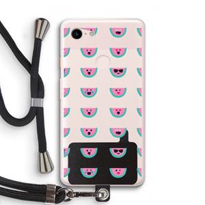 CaseCompany Smiley watermeloenprint: Pixel 3 XL Transparant Hoesje met koord