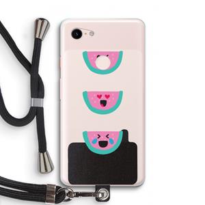 CaseCompany Smiley watermeloen: Pixel 3 XL Transparant Hoesje met koord