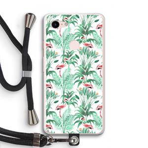 CaseCompany Flamingo bladeren: Pixel 3 XL Transparant Hoesje met koord
