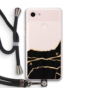 CaseCompany Gouden marmer: Pixel 3 XL Transparant Hoesje met koord