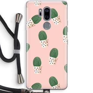 CaseCompany Cactusprint roze: LG G7 Thinq Transparant Hoesje met koord