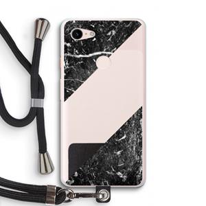 CaseCompany Zwart marmer: Pixel 3 XL Transparant Hoesje met koord