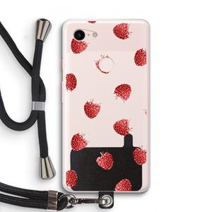 CaseCompany Framboosjes: Pixel 3 XL Transparant Hoesje met koord