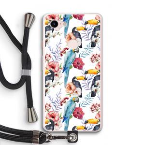 CaseCompany Bloemen tukan: Pixel 3 XL Transparant Hoesje met koord