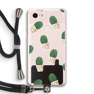 CaseCompany Cactusprint roze: Pixel 3 XL Transparant Hoesje met koord
