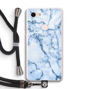 CaseCompany Blauw marmer: Pixel 3 XL Transparant Hoesje met koord