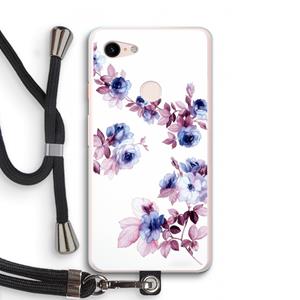CaseCompany Waterverf bloemen: Pixel 3 XL Transparant Hoesje met koord