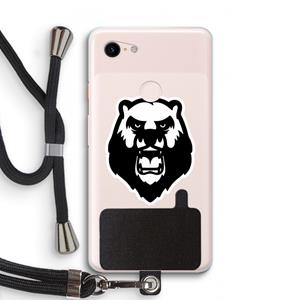 CaseCompany Angry Bear (white): Pixel 3 XL Transparant Hoesje met koord