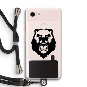 CaseCompany Angry Bear (black): Pixel 3 XL Transparant Hoesje met koord