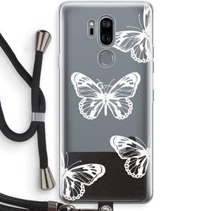 CaseCompany White butterfly: LG G7 Thinq Transparant Hoesje met koord