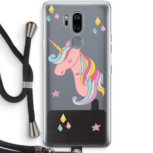 CaseCompany Roze eenhoorn: LG G7 Thinq Transparant Hoesje met koord