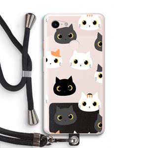 CaseCompany Katten: Pixel 3 XL Transparant Hoesje met koord