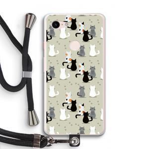CaseCompany Katten: Pixel 3 XL Transparant Hoesje met koord