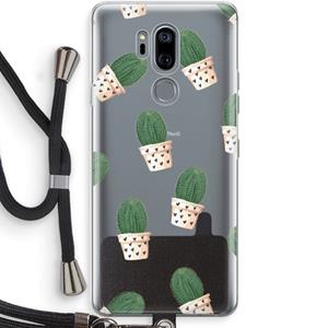 CaseCompany Cactusprint roze: LG G7 Thinq Transparant Hoesje met koord