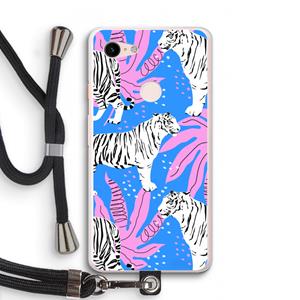 CaseCompany Tijger: Pixel 3 XL Transparant Hoesje met koord