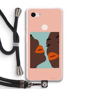 CaseCompany Orange lips: Pixel 3 XL Transparant Hoesje met koord