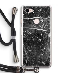 CaseCompany Zwart marmer: Pixel 3 Transparant Hoesje met koord