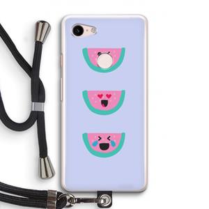 CaseCompany Smiley watermeloen: Pixel 3 Transparant Hoesje met koord
