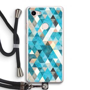 CaseCompany Gekleurde driehoekjes blauw: Pixel 3 Transparant Hoesje met koord