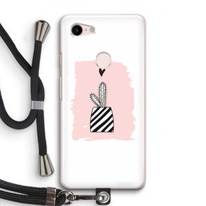 CaseCompany Zwart-wit cactus: Pixel 3 Transparant Hoesje met koord