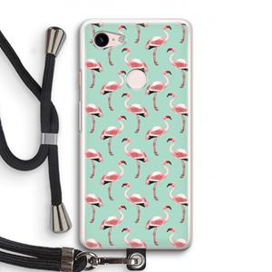 CaseCompany Flamingoprint groen: Pixel 3 Transparant Hoesje met koord