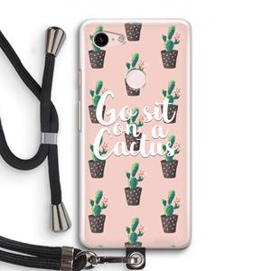 CaseCompany Cactus quote: Pixel 3 Transparant Hoesje met koord