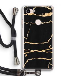CaseCompany Gouden marmer: Pixel 3 Transparant Hoesje met koord