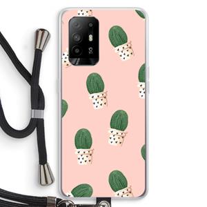 CaseCompany Cactusprint roze: Oppo A94 5G Transparant Hoesje met koord