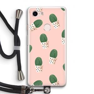 CaseCompany Cactusprint roze: Pixel 3 Transparant Hoesje met koord