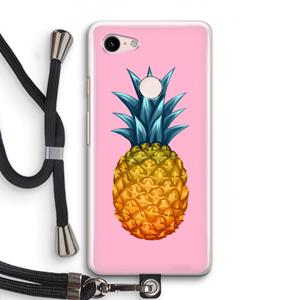 CaseCompany Grote ananas: Pixel 3 Transparant Hoesje met koord