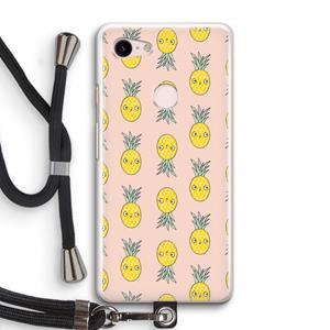 CaseCompany Ananas: Pixel 3 Transparant Hoesje met koord