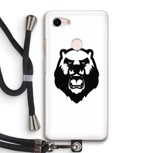 CaseCompany Angry Bear (white): Pixel 3 Transparant Hoesje met koord