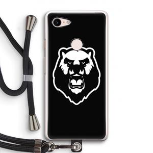 CaseCompany Angry Bear (black): Pixel 3 Transparant Hoesje met koord