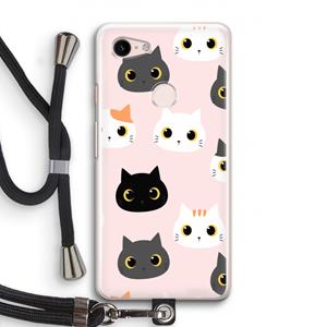 CaseCompany Katten: Pixel 3 Transparant Hoesje met koord